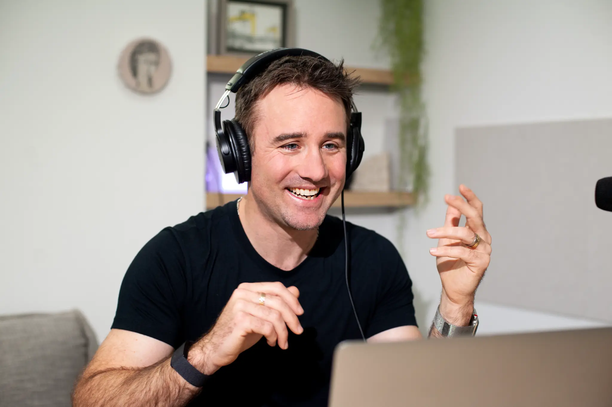 James Russell recording The Time Rich Tradie podcast